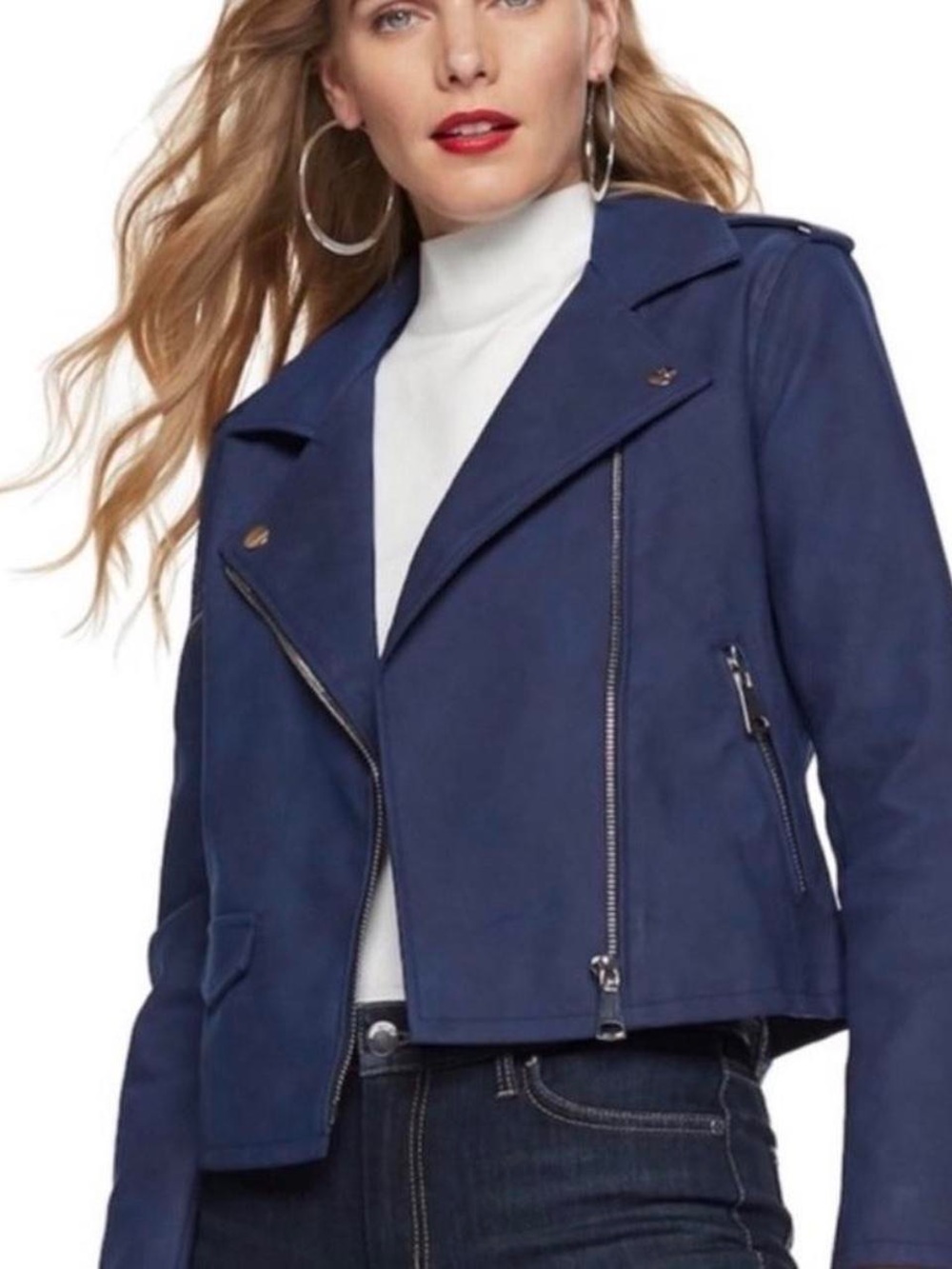 Nine West Navy Moto Jacket